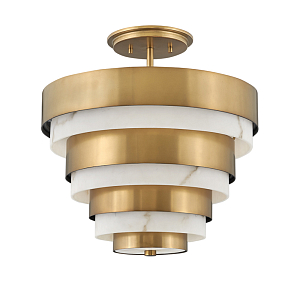 Потолочный светильник многоярусный с чередованием латунных и белых колец Hinkley 