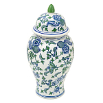 Ваза с крышкой и зелено-голубым рисунком на белом фоне 51 см Blue & White Ornament варинант исполнения - 1 | Loft Concept в Самаре