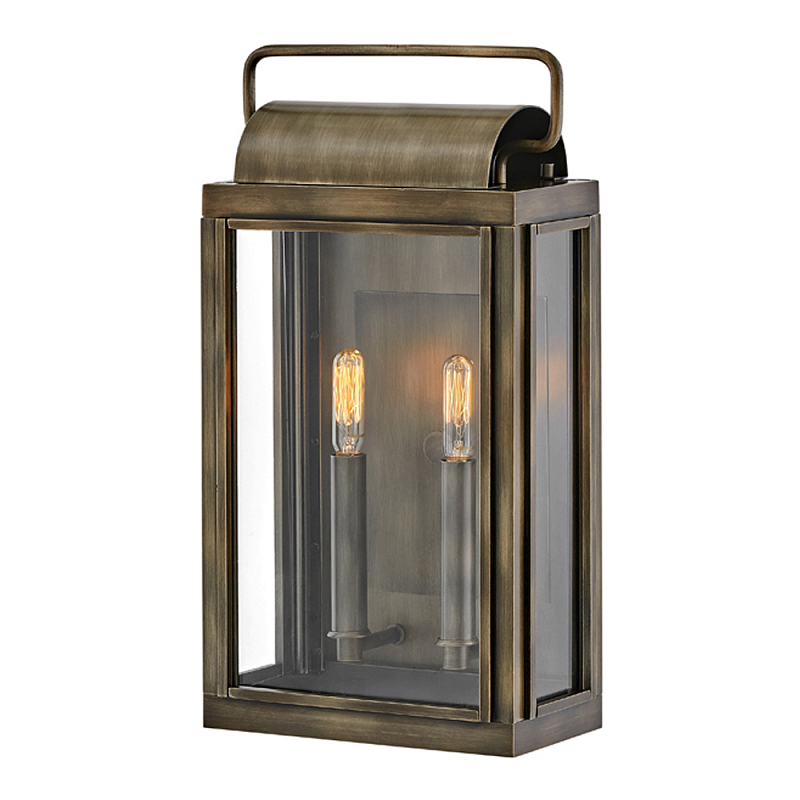 Настенный фонарь прямоугольной формы цвета состаренная латунь с двумя лампами Hinkley Бронза Прозрачное Стекло в Самаре | Loft Concept 