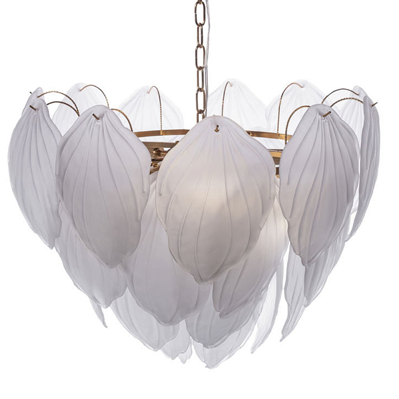 Люстра с лепестками из матового рифленого стекла Chandelier Water Lily Золотой Белый матовый Люстра с лепестками из матового рифленого стекла Chandelier Water Lily Золотой Белый матовый в Самаре | Loft Concept