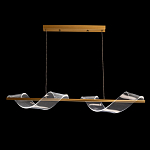 Люстра линейная золотистого цвета с двумя прозрачными волнистыми элементами Wave Line варинант исполнения - 3 | Loft Concept в Самаре
