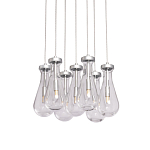 Люстра с 7-ю прозрачными плафонами из стекла в форме капли на круглом потолочном основании цвета хром Lucid Rain  варинант исполнения - 1 | Loft Concept в Самаре