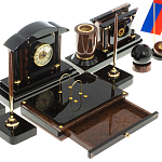 Настольный письменный набор с часами из природного камня обсидиана Peace Contract варинант исполнения - 4 | Loft Concept в Самаре