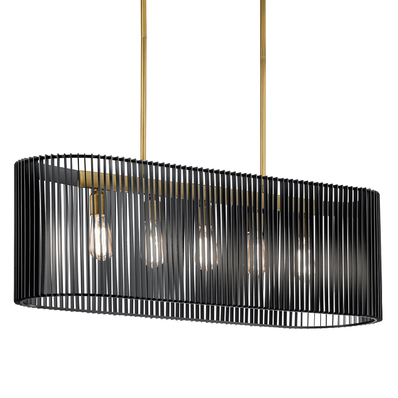 Люстра подвесная овальной формы с металлическим решетчатым абажуром матово-черного цвета и 5 лампами Kichler Черный Латунь в Самаре | Loft Concept 