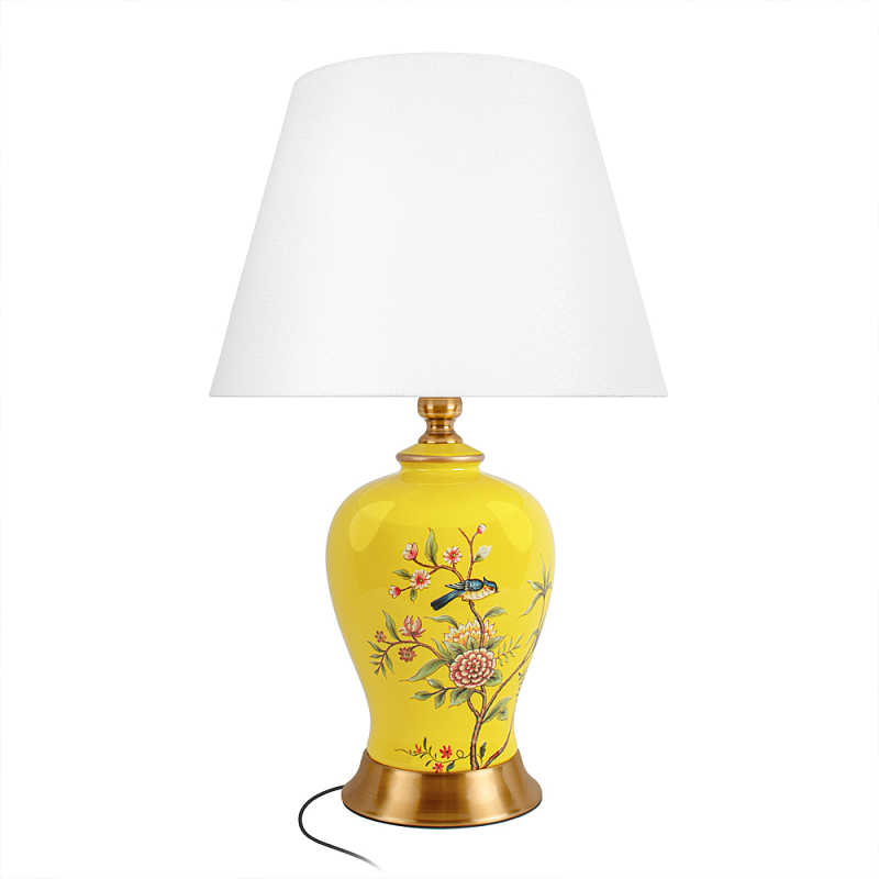 Настольная лампа желтая с изображением птиц Slip Away Белый Желтый Мульти в Самаре | Loft Concept 