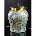 Ваза округлой формы из фарфора с рисунком и бронзовой крышкой Turquoise Blooming Garden варинант исполнения - 1 | Loft Concept в Самаре