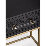 Приставной столик с резным узором на выдвижном ящике Black Table Carved Pattern варинант исполнения - 2 | Loft Concept в Самаре