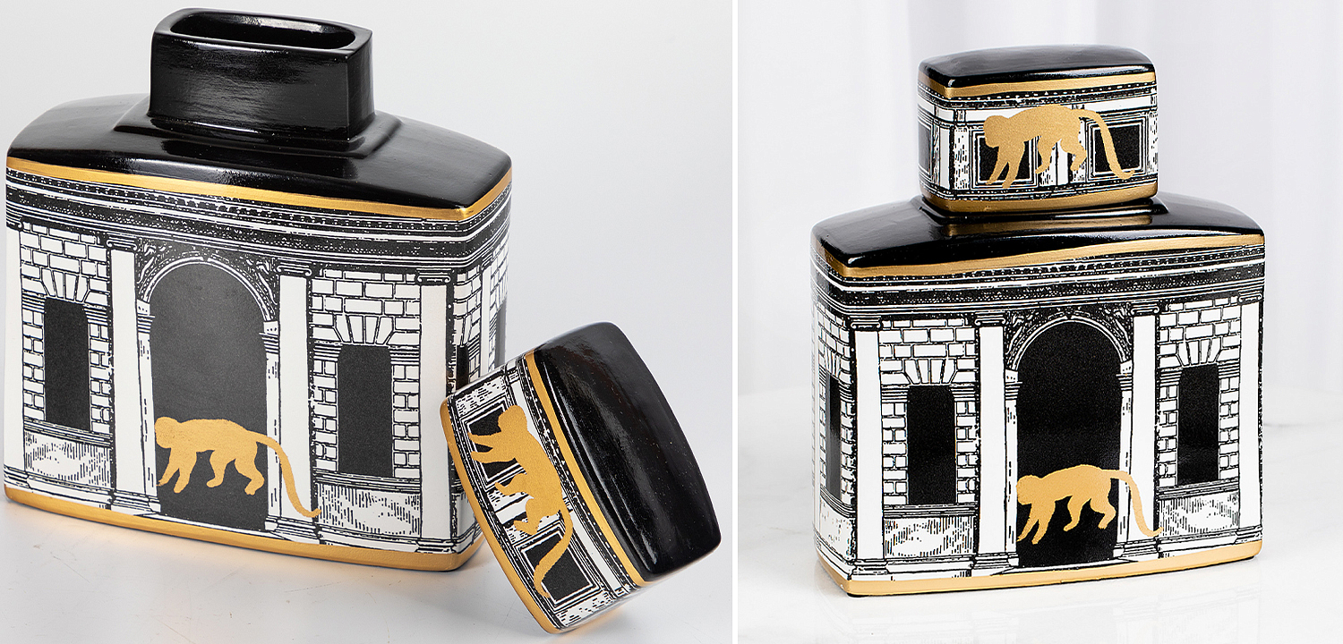 Декоративная ваза с крышкой Old Town Vase Black White Декоративная ваза с крышкой Old Town Vase Black White - Loft-Concept в Самаре