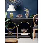 Ваза стеклянная прозрачная с бронзовым основанием в виде ветвей и фарфоровыми птичками Eden Garden варинант исполнения - 6 | Loft Concept в Самаре