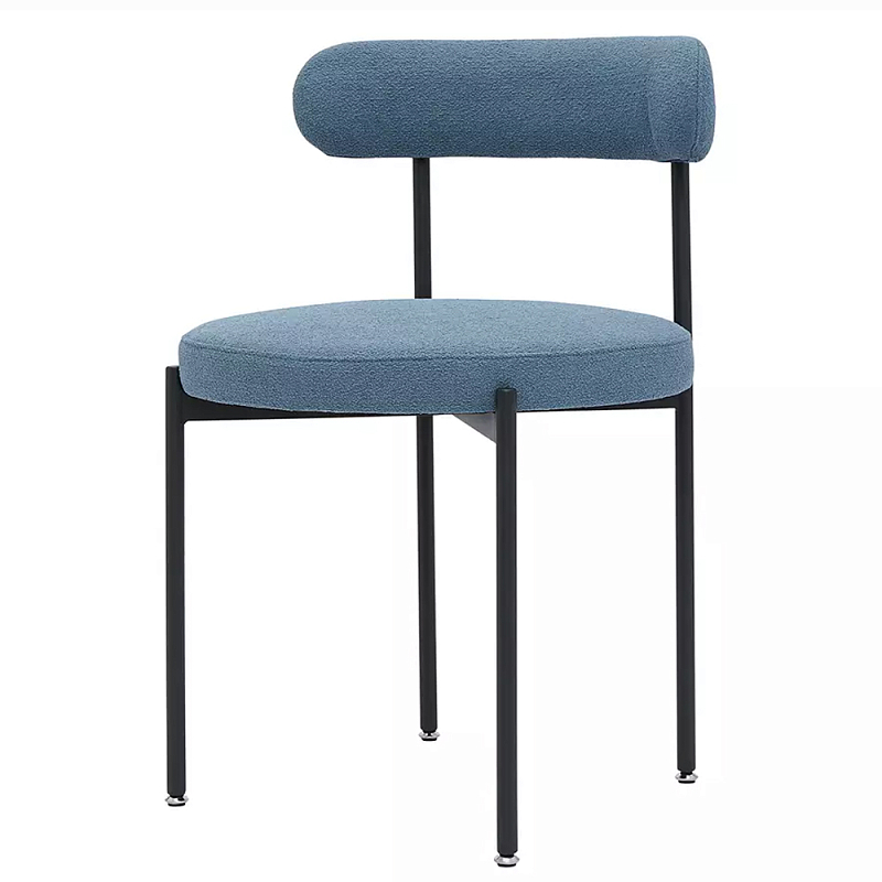 Стул с мягкой закругленной спинкой и сиденьем Alfie Chair Boucle Белый Синий Серый Стул с мягкой закругленной спинкой и сиденьем Alfie Chair Boucle Белый Синий Серый в Самаре | Loft Concept