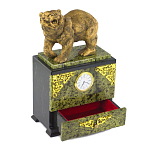 Часы настольные с декором в виде медведя и выдвижным ящиком из натурального камня Змеевик Bear Stone Clock варинант исполнения - 3 | Loft Concept в Самаре