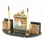 Настольный письменный набор из камня офиокальцит и бронзы с декором в виде льва Successful Leader варинант исполнения - 2 | Loft Concept в Самаре