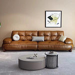 Диван кожаный с каркасом из массива дерева Medieval Furniture варинант исполнения - 1 | Loft Concept в Самаре