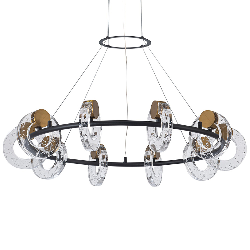 Кольцевая люстра с круглыми стеклянными плафонами в виде колец Olympe Glass Chandelier Черный Прозрачное Стекло Латунь Кольцевая люстра с круглыми стеклянными плафонами в виде колец Olympe Glass Chandelier Черный Прозрачное Стекло Латунь в Самаре | Loft Concept