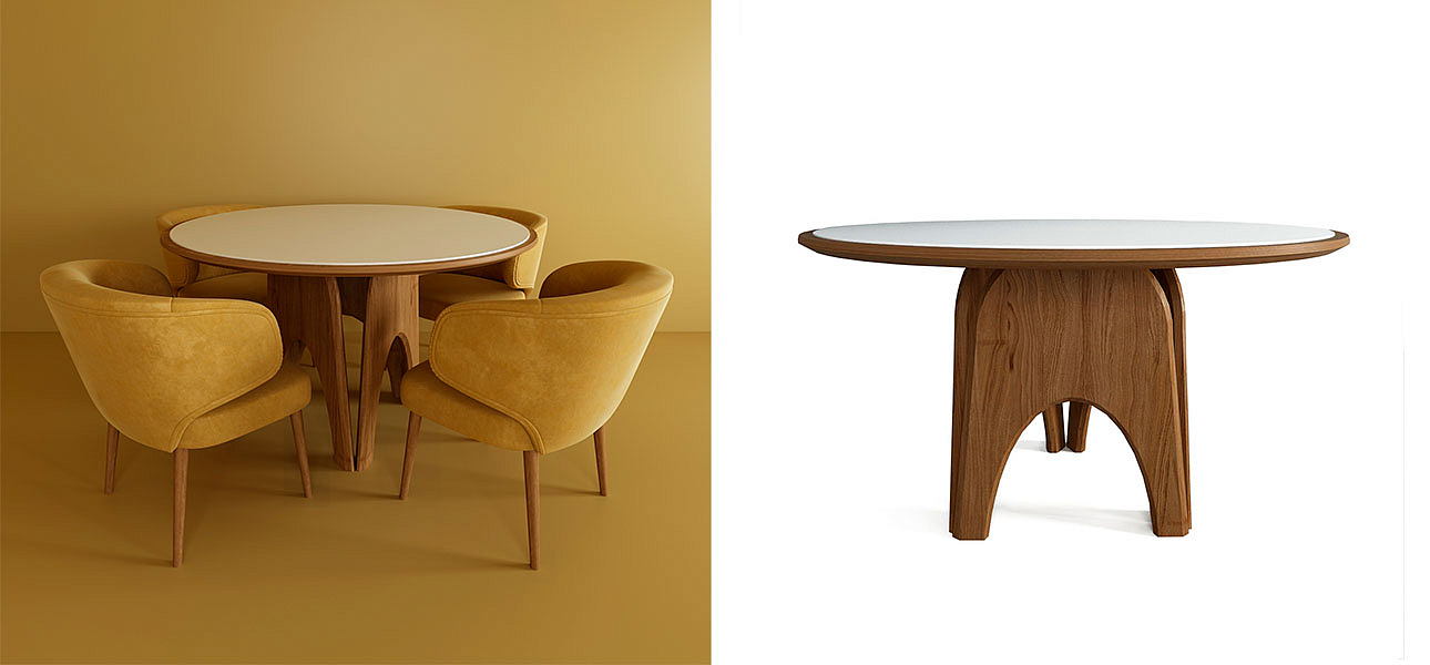 Обеденный круглый стол из дерева со столешницей из камня Pelican Dinner Table Обеденный круглый стол из дерева со столешницей из камня Pelican Dinner Table - Loft-Concept в Самаре