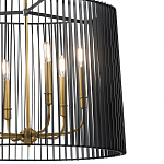 Люстра цвета латунь с 6-ю лампами свечами внутри цилиндрического абажура из черных металлических реек Kichler варинант исполнения - 3 | Loft Concept в Самаре