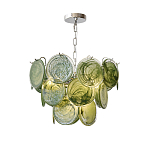 Люстра из зеленых стеклянных дисков с перламутровым эффектом Green Glowing Glaze варинант исполнения - 7 | Loft Concept в Самаре