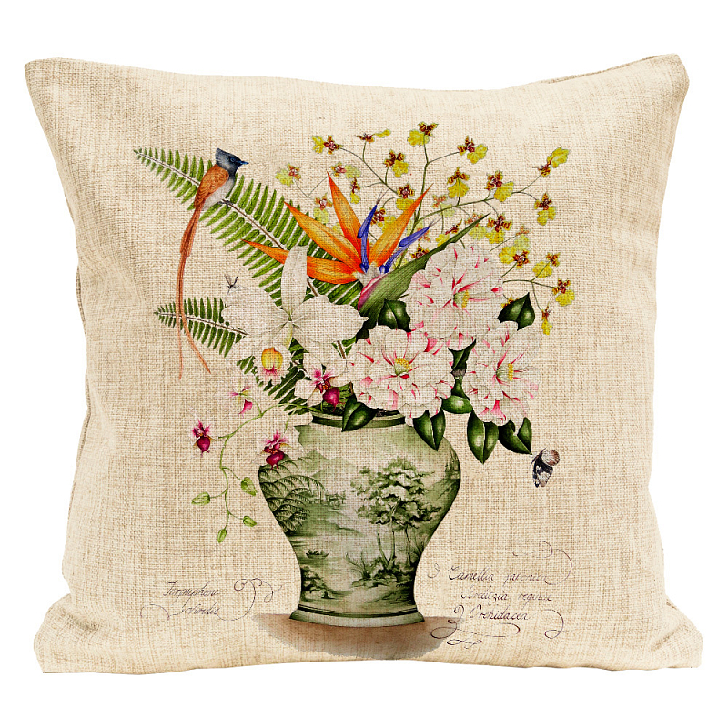 Декоративная подушка Bouquet with Strelitzia Pillow Мульти Бежевый Декоративная подушка Bouquet with Strelitzia Pillow Мульти Бежевый в Самаре | Loft Concept