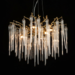 Люстра золотого цвета с декоративными ветками и длинными прозрачными стеклянными подвесами в форме сосулек Droplet Chandelier варинант исполнения - 3 | Loft Concept в Самаре