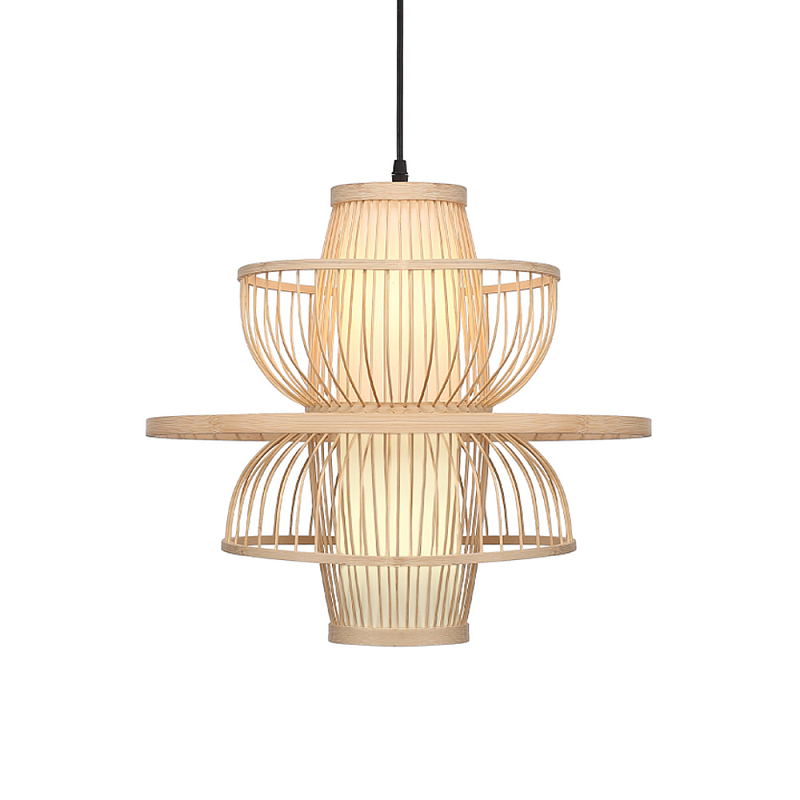 Подвесной светильник фигурный из деревянных прутьев с плафоном из натуральной ткани Light Inside the Cell Древесина в Самаре | Loft Concept 