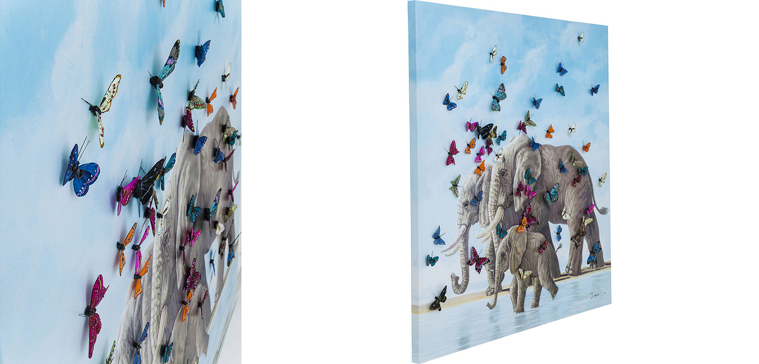Картина Elephants with Butterflies painting Картина Elephants with Butterflies painting - Loft-Concept в Самаре