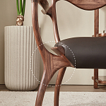 Стул деревянный с мягким сиденьем из коричневой натуральной кожи Moon Walnut Furniture варинант исполнения - 3 | Loft Concept в Самаре