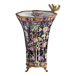 Ваза из фарфора черная с цветочной росписью и бронзовой стрекозой Spring Garden варинант исполнения - 1 | Loft Concept в Самаре