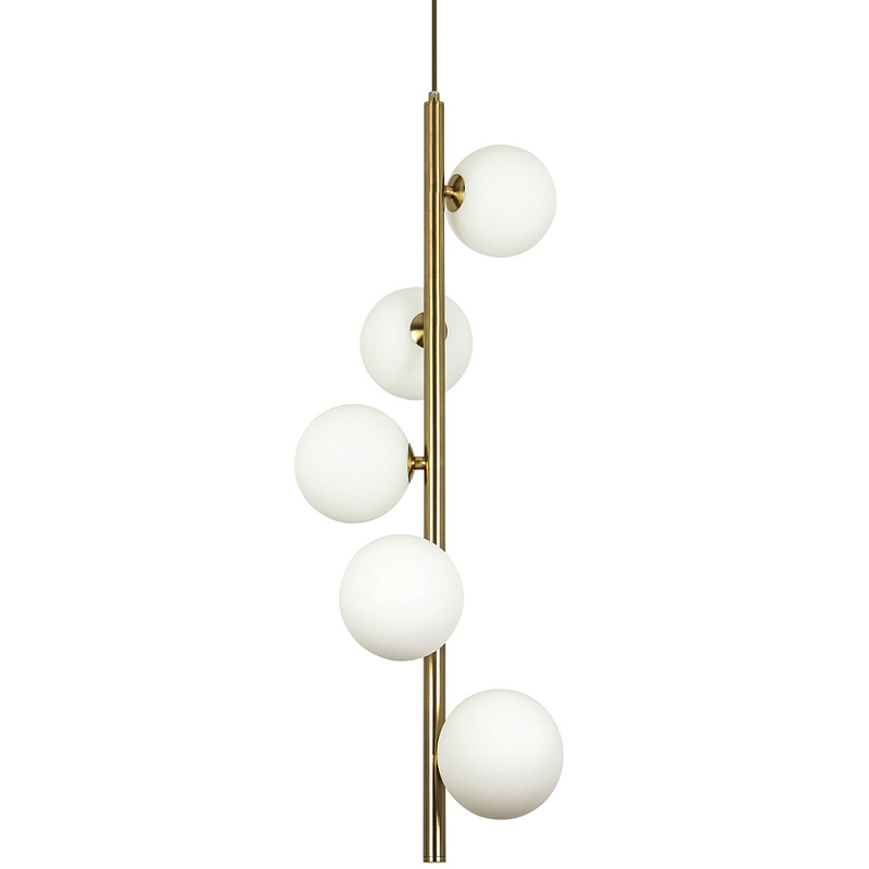 Подвесной светильник с 5-ю сферическими плафонами из матового стекла Pearls Suspension Brass Tube Hanging Lamp Латунь Белое матовое стекло Подвесной светильник с 5-ю сферическими плафонами из матового стекла Pearls Suspension Brass Tube Hanging Lamp Латунь Белое матовое стекло в Самаре | Loft Concept