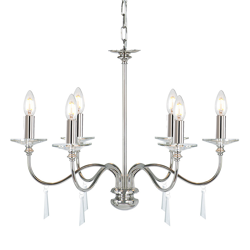 Люстра цвета никель с прозрачными стеклянными подвесками в форме капель Elstead Lighting Никель Прозрачное Стекло в Самаре | Loft Concept 