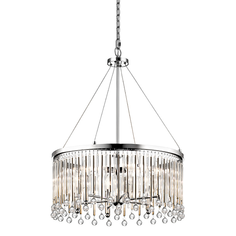 Люстра круглая цвета хром с вертикальными стеклянными трубками и круглыми подвесками Kichler Хром Прозрачное Стекло в Самаре | Loft Concept 