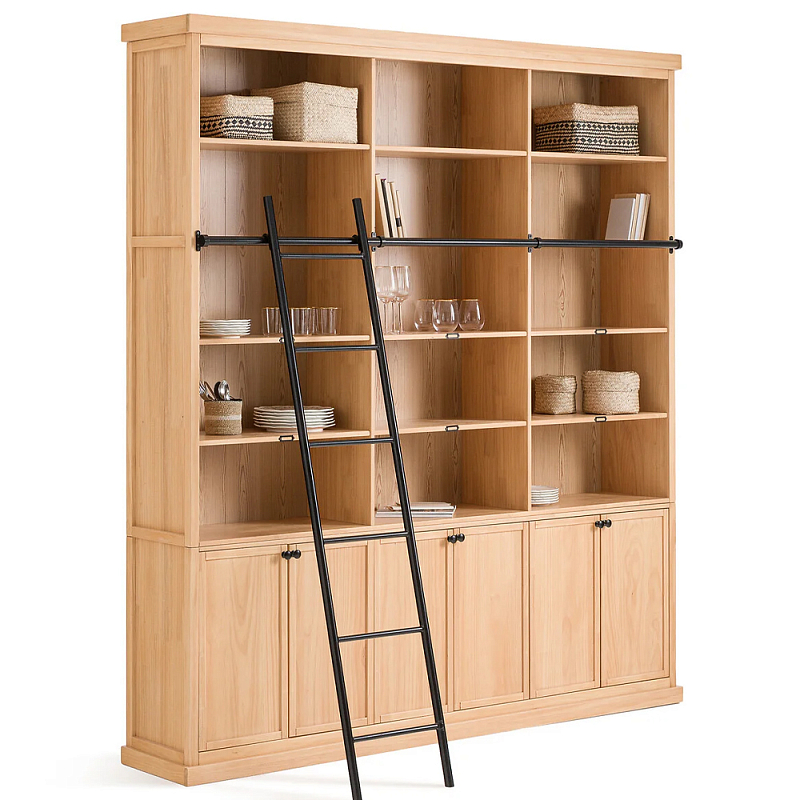 Книжный шкаф из массива сосны с металлической лестницей Burton Wood Cabinet  в Самаре | Loft Concept 