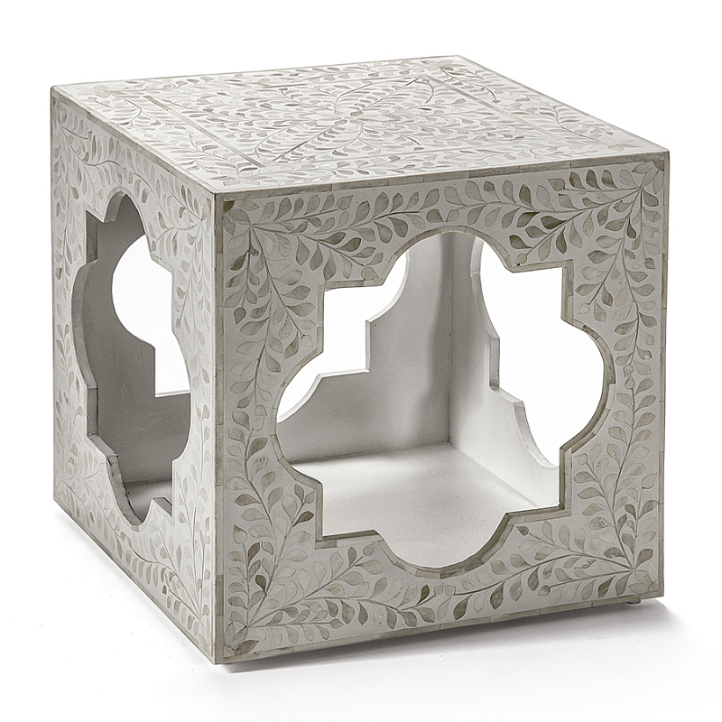 Приставной столик с перламутром Bone Inlay Side Table Floral Design ivory ( слоновая кость ) в Самаре | Loft Concept 