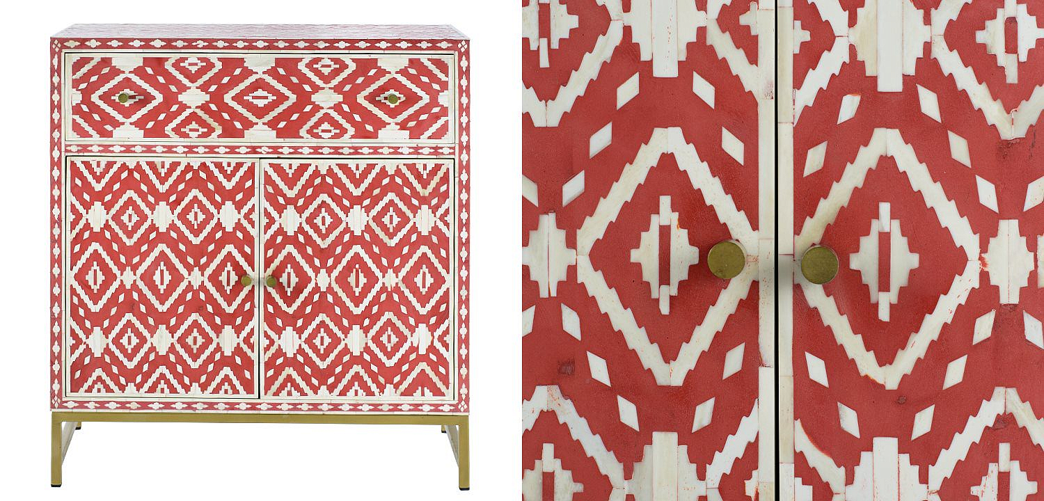 Комод инкрустация костью Red Indian Bone Inlay drawer Красный Комод инкрустация костью Red Indian Bone Inlay drawer Красный - Loft-Concept в Самаре