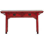 Деревянная консоль в китайском стиле с 2-мя ящиками с резным декором красная Yan Chinese Console Table варинант исполнения - 1 | Loft Concept в Самаре