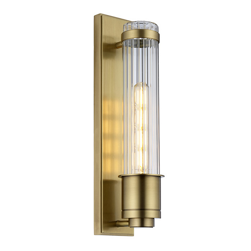Бра вертикальное с рифленым стеклянным плафоном и прямоугольным основанием Quintiesse Латунь Хром в Самаре | Loft Concept 