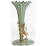 Ваза зеленая фарфоровая с волнистым краем с бронзовой фигуркой журавля Eden Garden  варинант исполнения - 3 | Loft Concept в Самаре