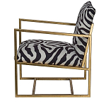 Кресло с металлическим золотистым каркасом и мягкой обивкой с чёрно-белым принтом зебры Wild animals варинант исполнения - 2 | Loft Concept в Самаре
