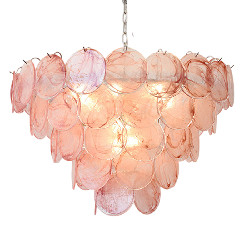 Люстра с каскадом из круглых розовых стеклянных дисков Pink Light Waterfall Розовый Хром Люстра с каскадом из круглых розовых стеклянных дисков Pink Light Waterfall Розовый Хром в Самаре | Loft Concept