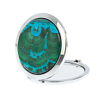 Зеркало карманное складное круглое из натурального камня Малахит с Хризоколлой в подарочной упаковке Silver Stone Mirrors варинант исполнения - 2 | Loft Concept в Самаре