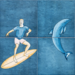 Плитка с узором Дельфин Серфингист варинант исполнения - 1 | Loft Concept в Самаре