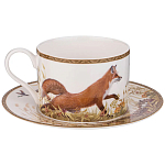 Чайная пара из фарфора с изображением утки и лисы 300 мл Hunting Porcelain Collection варинант исполнения - 1 | Loft Concept в Самаре