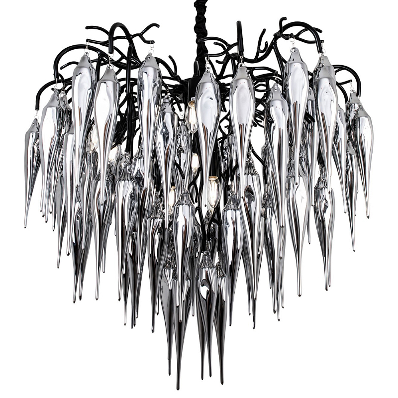 Люстра со стеклянными подвесками дымчатого цвета Ambre Glass Chandelier 80 Черный Серебряный Дымчатый (Smoke) в Самаре | Loft Concept 