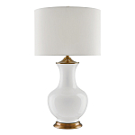 Настольная лампа белого цвета с фарфоровым основанием и латунными акцентами и тканевым абажуром Currey & Company варинант исполнения - 1 | Loft Concept в Самаре
