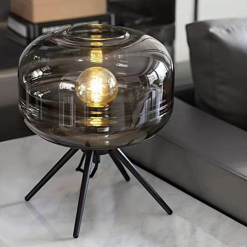 Настольная лампа светодиодная с серым стеклянным плафоном Gentle Light Черный Серый Настольная лампа светодиодная с серым стеклянным плафоном Gentle Light Черный Серый в Самаре | Loft Concept