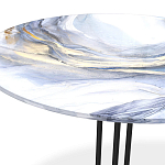 Стол журнальный с круглой бело-голубой столешницей из стекла White and Blue Marble варинант исполнения - 3 | Loft Concept в Самаре