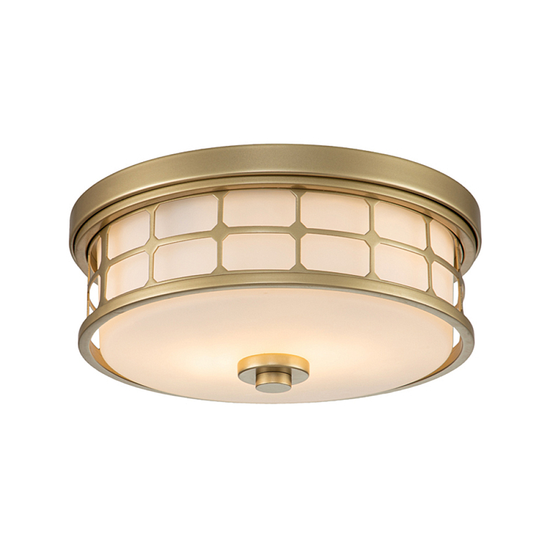 Потолочный светильник для ванных комнат цвета латунь в виде металлической клетки с геометрическими узорами Quoizel Латунь Белый в Самаре | Loft Concept 