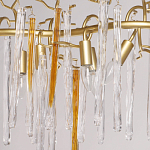 Люстра линейная золотого цвета с декоративными ветвями и длинными стеклянными подвесками в форме сосулек Droplet Chandelier варинант исполнения - 3 | Loft Concept в Самаре