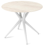 Стол обеденный с круглой столешницей из керамики на четырех белых ножках Sand Ceramics варинант исполнения - 2 | Loft Concept в Самаре