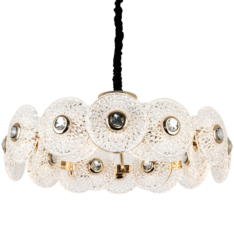 Люстра с декором из круглых рельефных пластин из хрусталя Decorative Glass Discs Chandelier 82 Золотой Прозрачное Стекло Люстра с декором из круглых рельефных пластин из хрусталя Decorative Glass Discs Chandelier 82 Золотой Прозрачное Стекло в Самаре | Loft Concept
