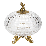Конфетница прозрачная стеклянная на бронзовых ножках в виде морских коньков с крышкой в виде ракушки Eden Garden варинант исполнения - 1 | Loft Concept в Самаре